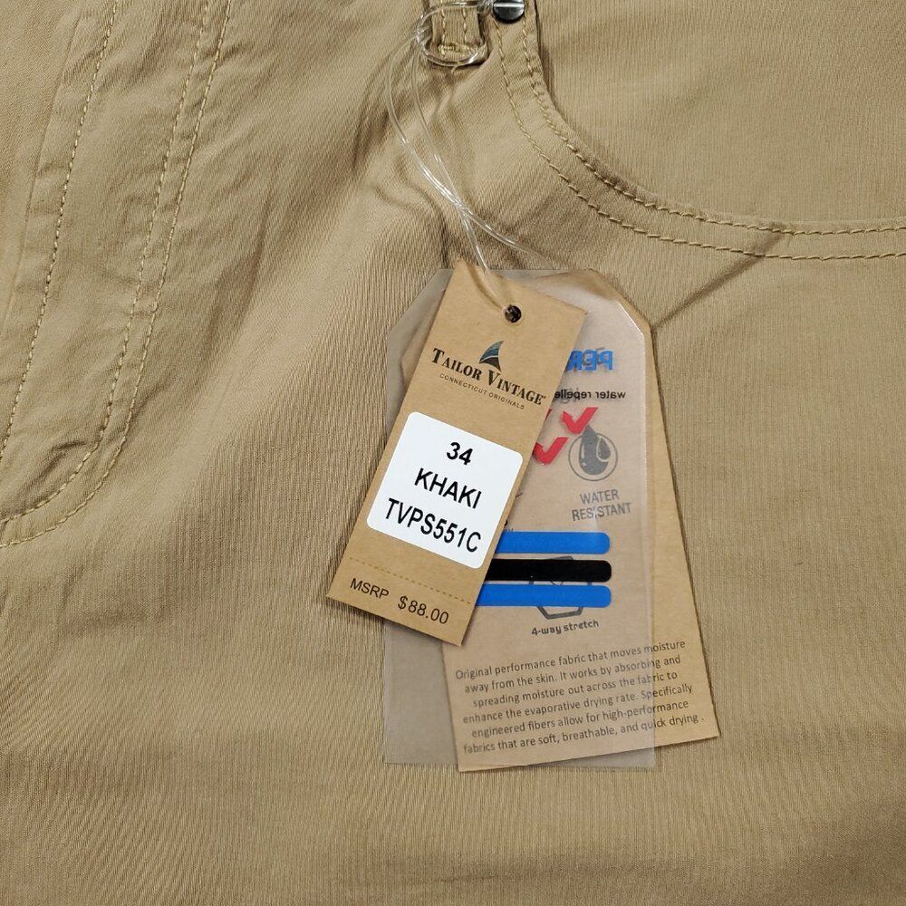 Tailor Vintage Greenwich Slim Fit Performance Tech Shorts Men's Size 34 Khaki - Picture 4 of 7